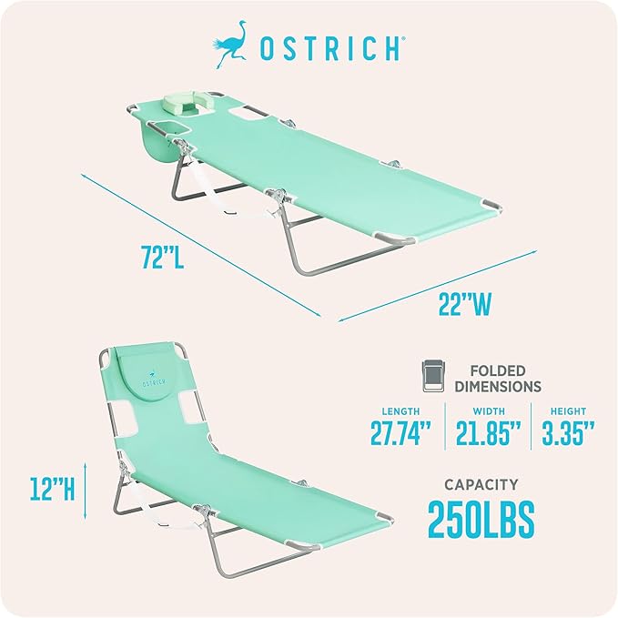 Ostrich the Original Chaise 72 x 22 Inch Lounge Portable Reclining Lounger