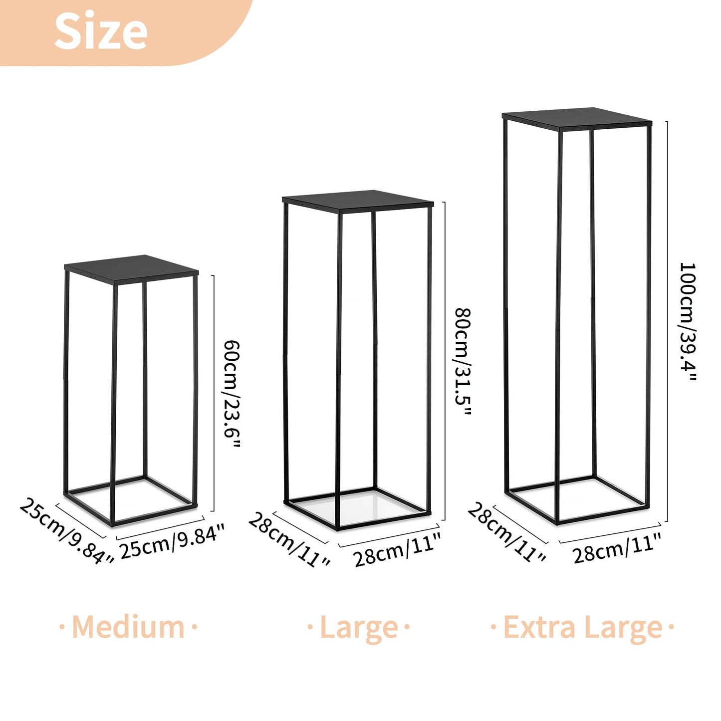 Nuptio Black Vase for Wedding Centrepieces: 3 Pcs Tall Plant Stand Flower Vases Large Metal Display Table Column Rack Geometric Centre Pieces for Home Birthday Party Decorations(23.6/31.5/39.4in)