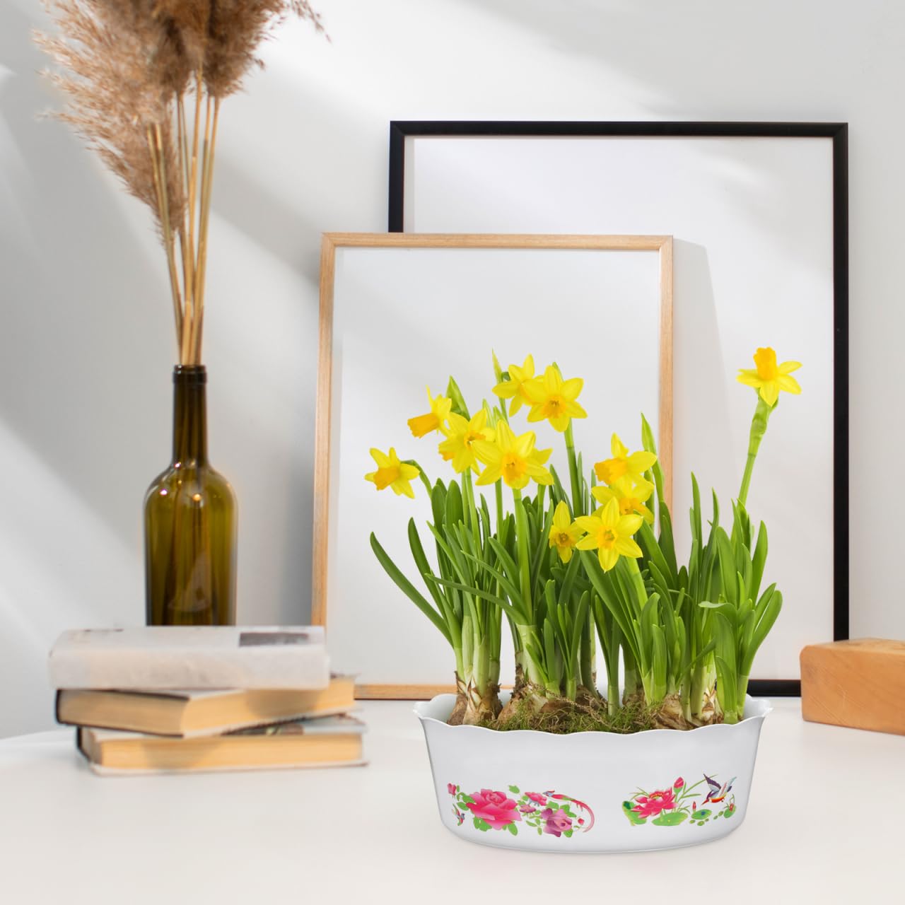 HANABASS 4pcs Lotus Flower Pot, Hydroponic Planter Water Lily Narcissus Planting Bowls Plastic Fish Bowl Shallow Flower Pot Daffodil Planter Succulent Holder Container