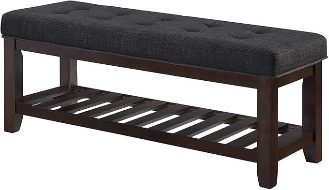 24KF Large Rectangular Upholstered Tufted Linen Ottoman Bench, Padded Bench