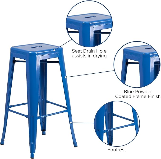 Flash Furniture Lily 4 Pack Commercial Grade 30" High Backless Blue Metal