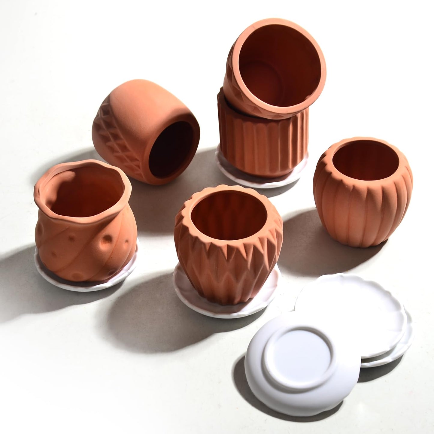 B SEPOR Ceramic Planters Handmade Mini Clay Flower Pot for Small Indoor Plant Succulent Cactus with Melamine Saucer Tray (Terracotta)