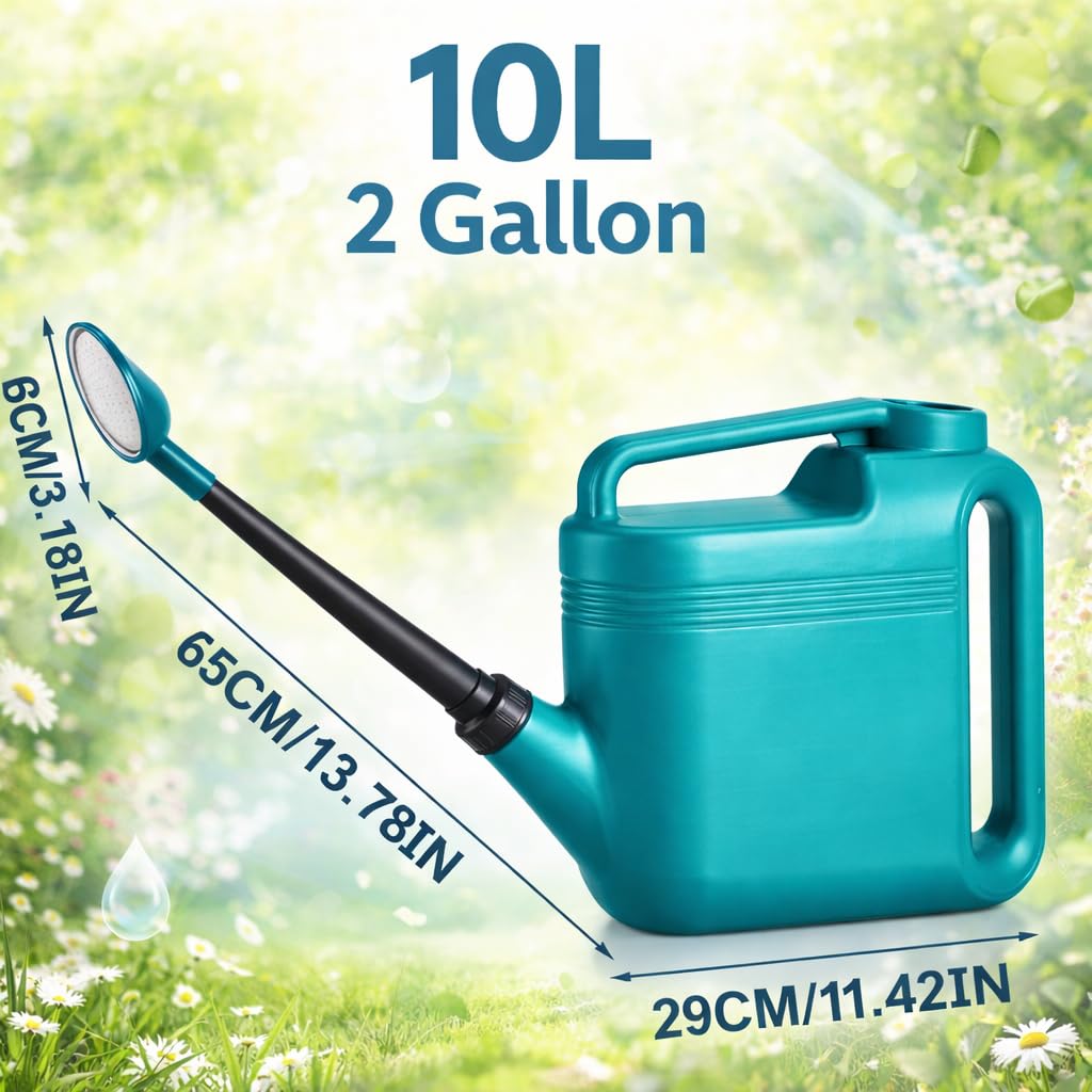 2 Gallon Watering Can, Garden Watering Can Outdoor, Large Plant Watering Can with Long Spout, Non-Slip Handle, Leak-Proof Plastic Watering Can