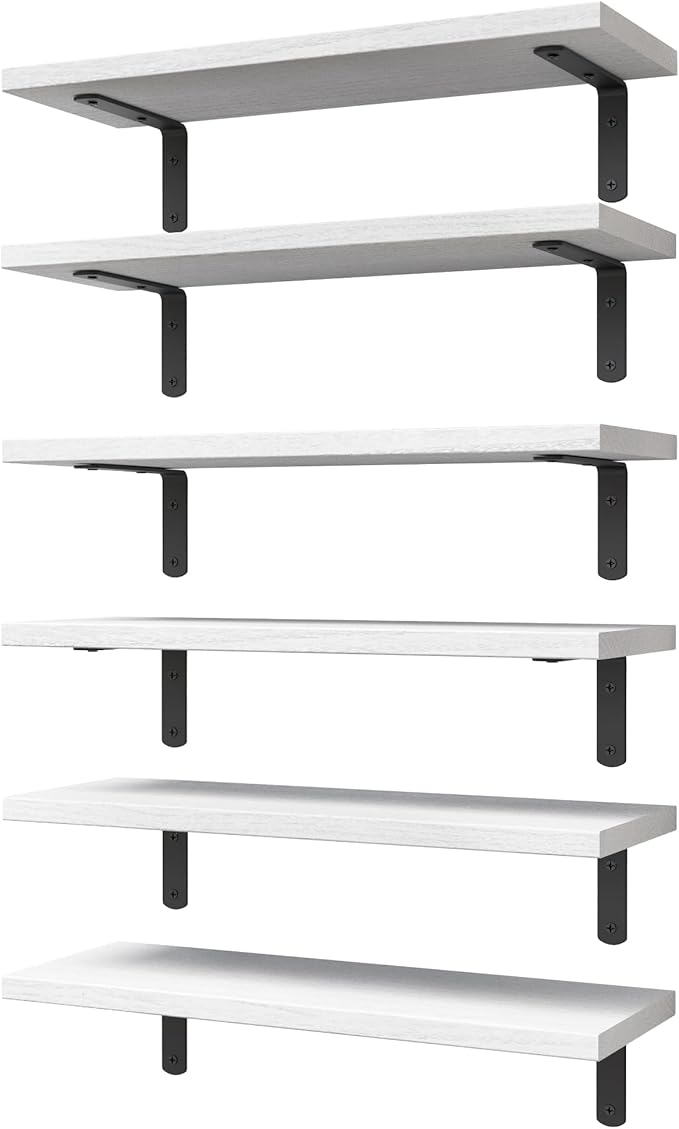 WOPITUES White Floating Shelves Set of 6, Wood