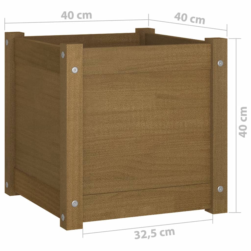 Xolmizyn Square Garden Planter Box, 15.7 Inch Solid Pinewood Flower Pot for Outdoor Patio, Backyard, Deck, and Indoor Home Decor, Honey Brown