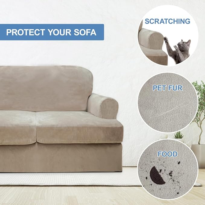 CUCRAF T Cushion Sofa Cover 2 Piece Armchair Slipcovers, Soft Thick Velvet