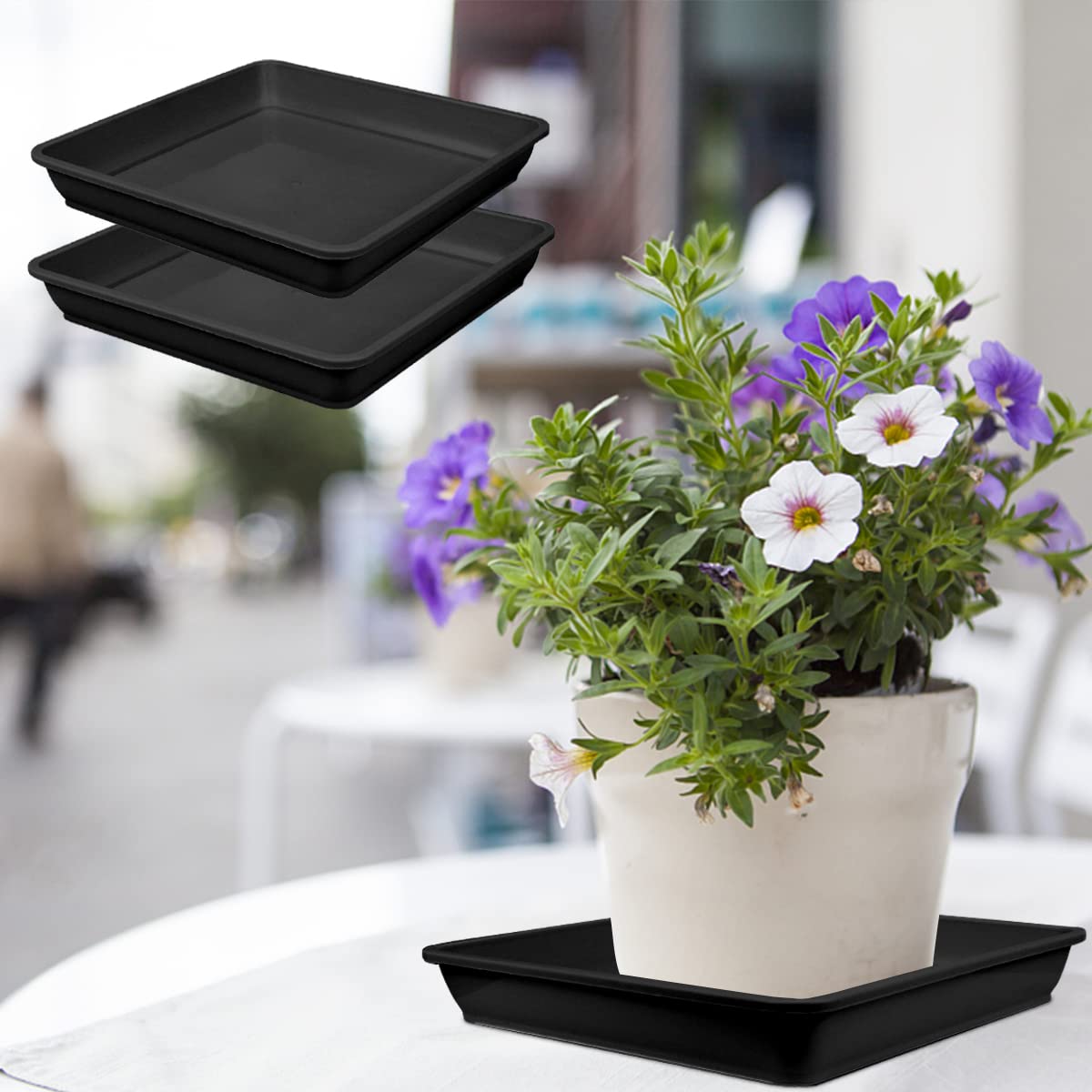 LNQ LUNIQI 10 PCS Square Plastic Plant Saucer 8 Inch Flower Pot Bottom Seat Flower Pot Tray Thick Plastic Drip Tray for Garden Potted Water Drips and Soil （Black）