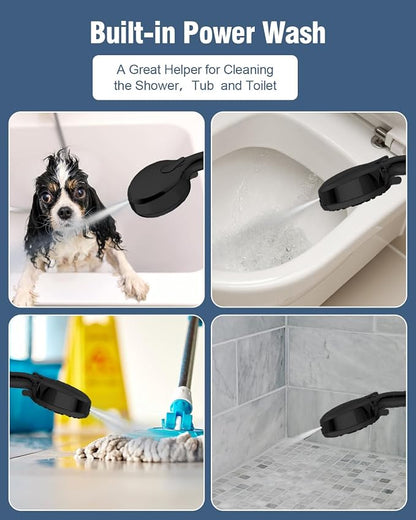 Filtered Shower Head with Handheld Matte Black, BOWGER 6 Modes High Pressure Shower Heads with Power Wash Mode and Hard Water Filter, Detachable Hand Held Showerhead Set with Extra Long Hose