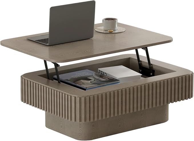 Lift Top Coffee Table for Living Room, Rectangle Handmade Solid Wood Strips