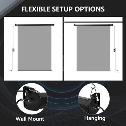 RAUBAY Motorized Pull Down Grey Screen Backdrop - 59.8" x 86.6" Collapsible Wall-Mount Background for Professional Video Production, Photography Studio, Video Conferencing and YouTube, TikTok Creator