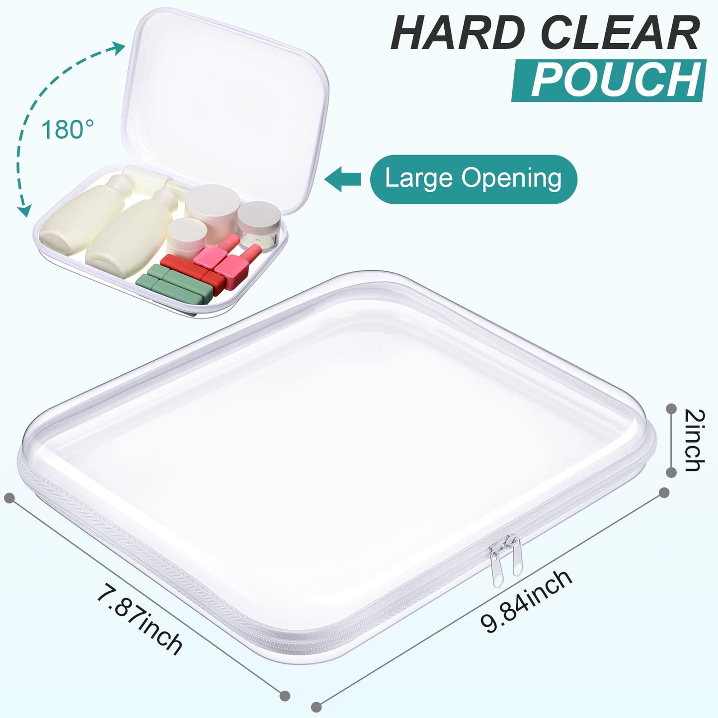 Hoolerry 3 Pcs Clear Hard Zipper Case Hard Plastic Zipper Pouch Makeup Bag Portable Travel Organizer for Cosmetics, Office Supplies, Documents & Toiletries(White,M)