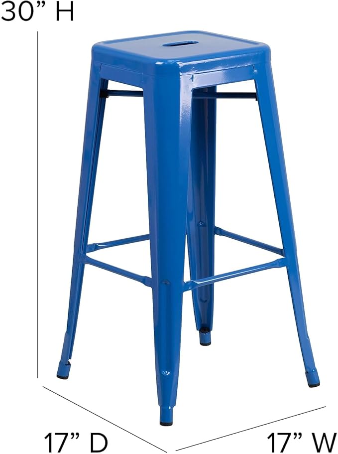 Flash Furniture Commercial Grade 30" High Backless Blue Metal Indoor-Outdoor