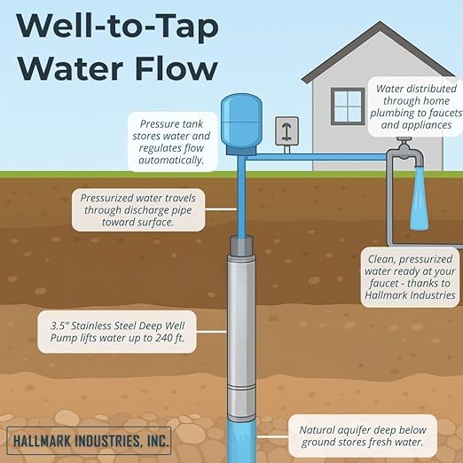 Hallmark Industries Well Pump, Deep Well Submersible Pump, 1HP, 110V 60HZ, 33 Gpm, Stainless Steel, 3.8"