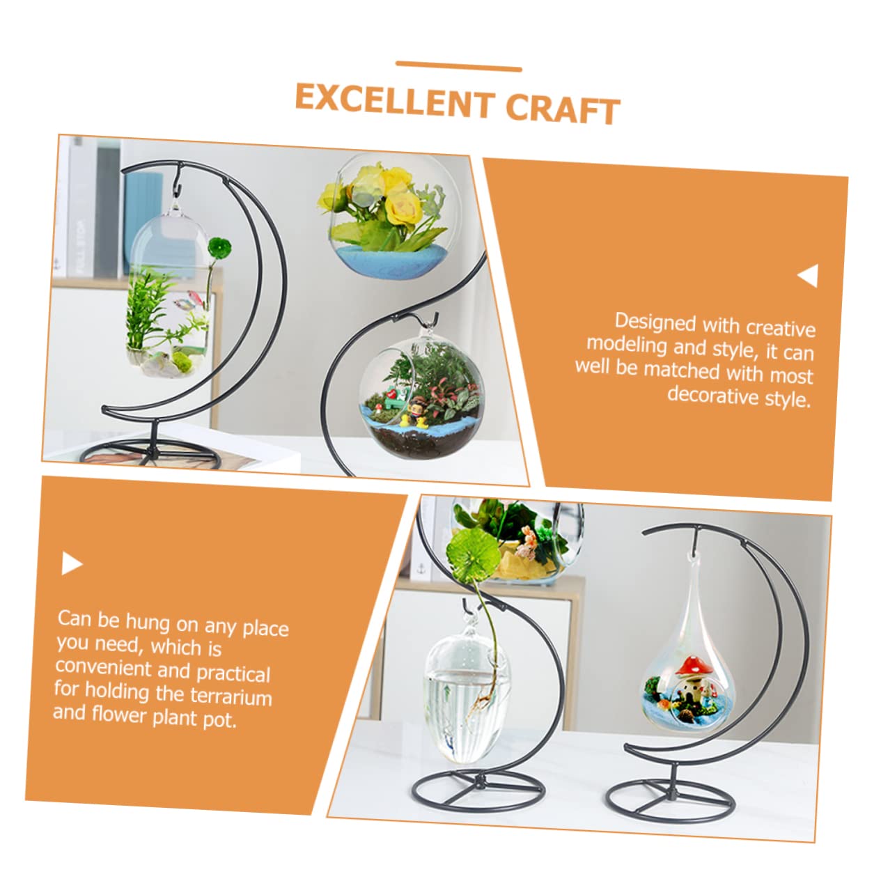 Cabilock Iron Half Moon Ornament Display Stand for Hanging Plants and Glass Terrariums Sturdy Decorative Rack for Home Office Party Compact Modern Design Organizer