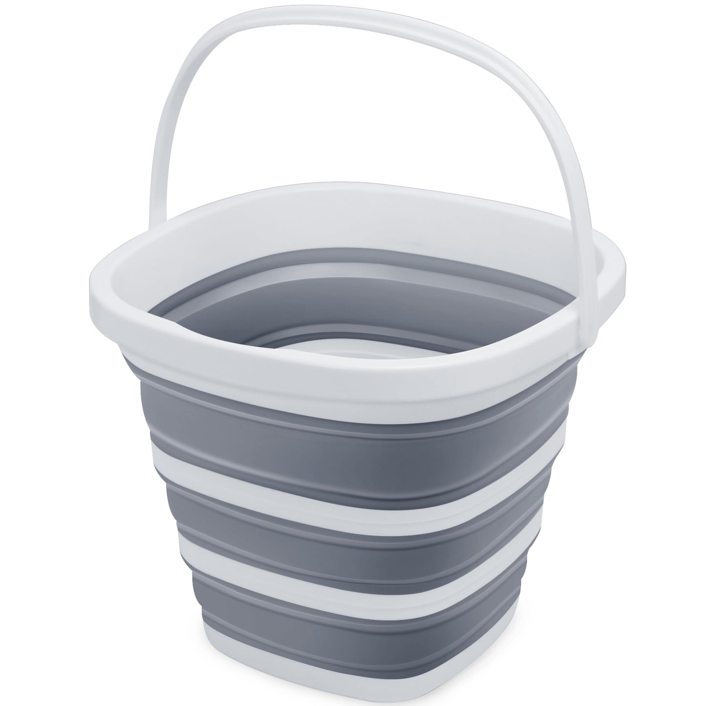 Goderewild Collapsible Bucket, 2.6 Gallon (10L) - Square Foldable Mop Bucket for House Cleaning, Car Washing, Camping - Portable Water Pail for Outdoor, RV, Travel (Grey)