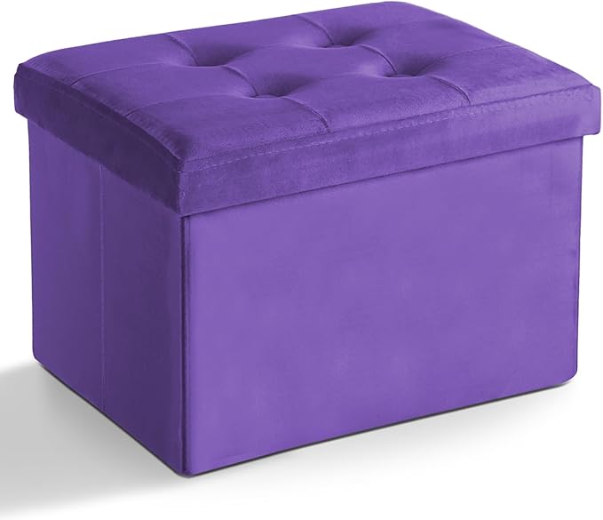 LINMAGCO Storage Ottoman Folding Foot Stool Velvet Foot Rest