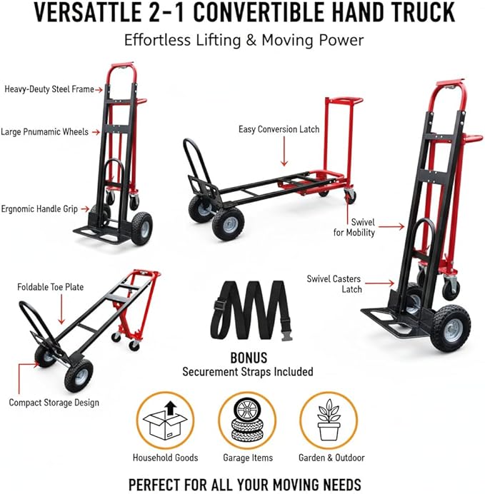 Red Convertible Hand Truck Dolly Cart