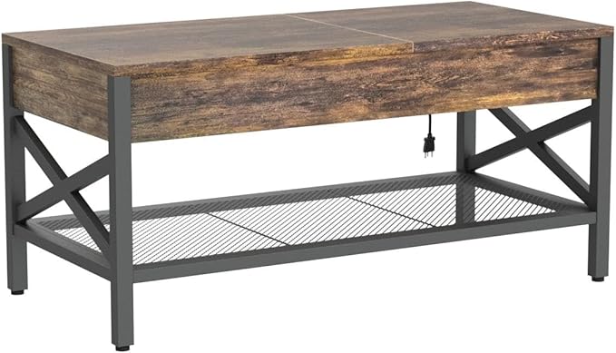 Aheaplus Coffee Table with LED Light and Power Outlet, Modern Lift-Top Center