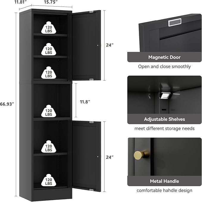 YAUWOH 2-Door Metal Storage Cabinet, Tall Slim Pantry Organizer