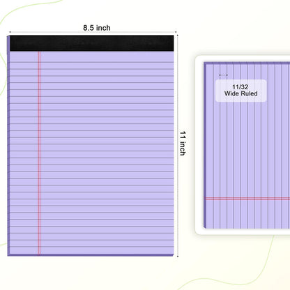 Colored Legal Pads 8.5 x 11 Note Pads 8.5 x 11 inch, Wide Ruled Clear Print Writing Pads 30 Sheets/Pad, 80gsm Colored Paper, Perforated Notepad with Sturdy Back (3 Pads)