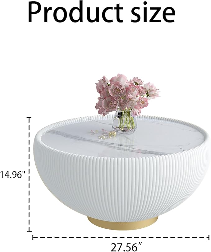 SSLine Bowl-Shape Coffee Table Modern Sintered Stone Top Coffee Table in Cream