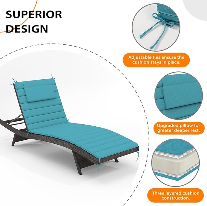Sundale Outdoor Olefin Quilted Lounge Cushion Set of 4, Patio Foldable Chaise