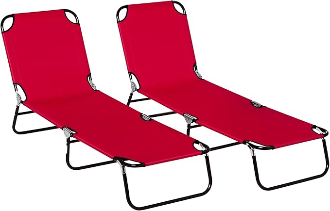 Outsunny 2 Piece Folding Chaise Lounge Pool Chairs, Outdoor Sun Tanning Chairs