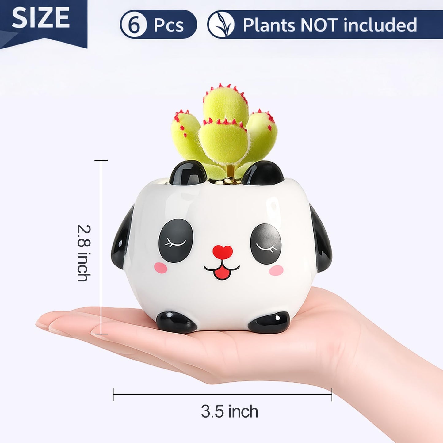 Set of 6 Small Cartoon Plant Pots with Drainage - 3.5 Inch Animal Succulent Planters - Mini Ceramic Cactus Pots, Air Plant Holder for Window Sill, Office, Bookshelf Decor