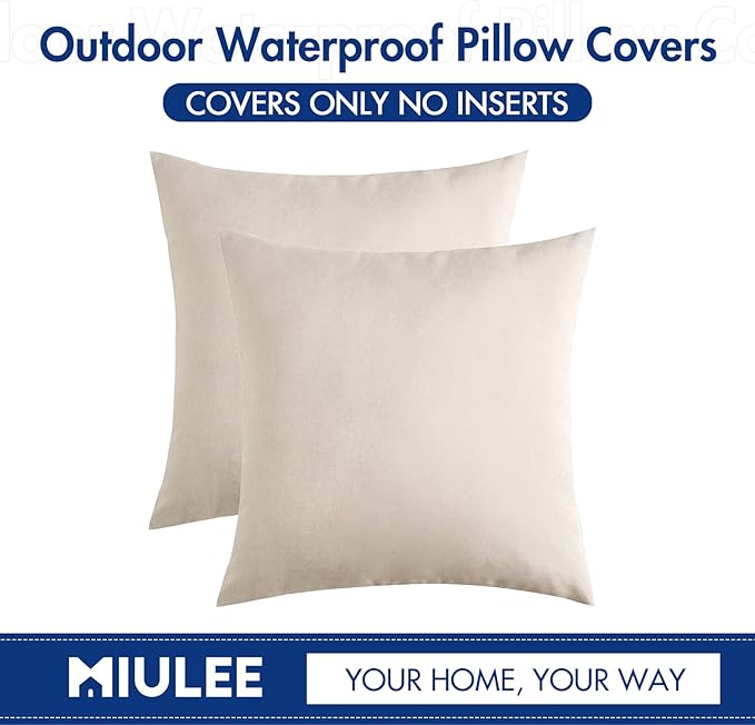 MIULEE Pack of 2 Decorative Outdoor Solid Waterproof Throw Pillow Covers Euro