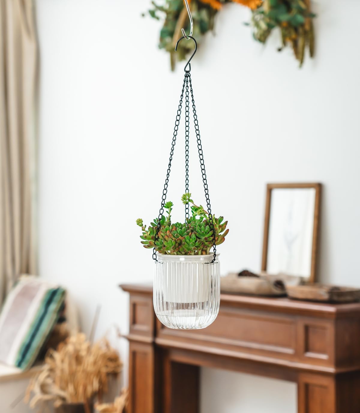 Josteve 4.5 Inch 2 Pcs Self Watering Hanging Planter Indoor Plant Pots Drainage Holes, Outdoor Small Hanging Planters Flower Pot Basket, Visible Water Level, Plant Hanger Home Decor, Gardening