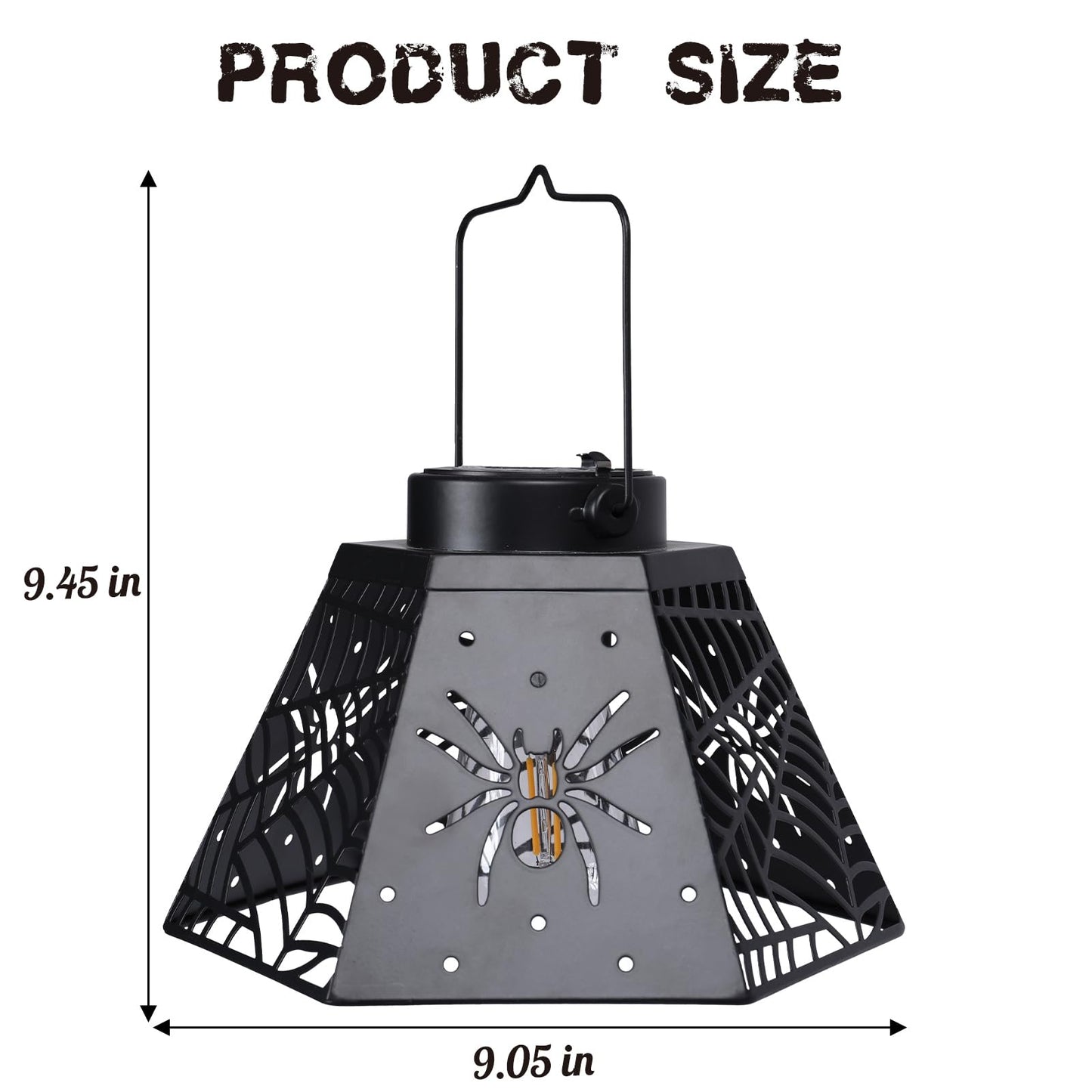 2 Pack Halloween Solar Lantern with Spider Web Design, Outdoor Hanging LED Light for Yard Patio Garden, Waterproof Metal Decorative Lamp for Halloween Decor