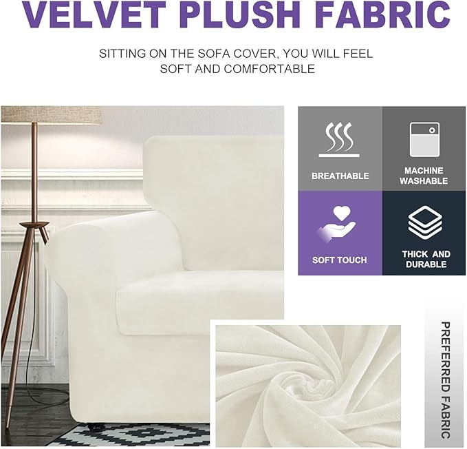 ZNSAYOTX Oversized Velvet Couch Cover 4 Piece Stretch Sofa Covers