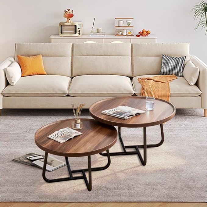 Round Nesting Coffee Table Set of 2, Mid Century Modern, Center
