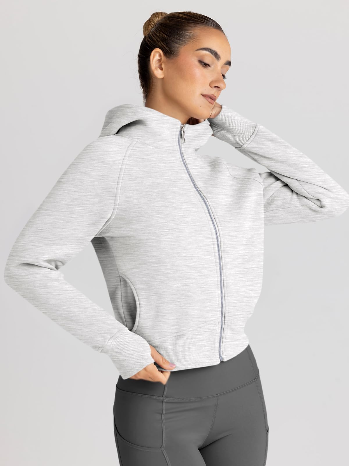 Trendy Queen Womens Zip Up Hoodies Jackets Cropped Sweatshirts Fleece Fall Outfits Casual Comfy Y2k Tops Winter Clothes 2025 Grey S