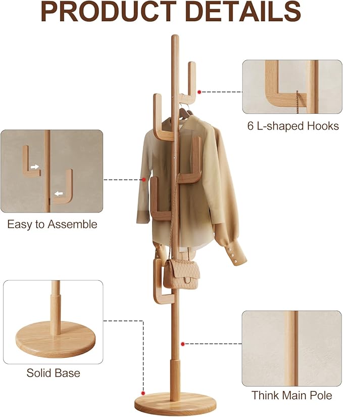 Muwuele Solid Wood Cactus Coat Rack, Freestanding Coat Rack
