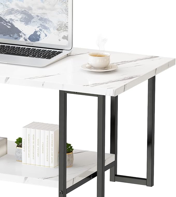 AWQM Marble Coffee Table, Faux Marble Top Rectangular Coffee Table