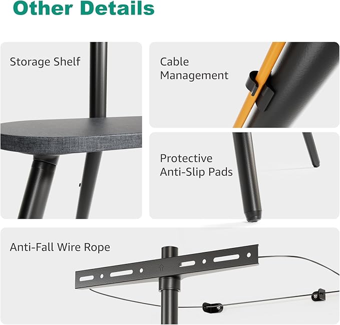 Tripod Easel TV Stand for 43–65 Inch TVs, Height Adjustable Swivel Floor TV