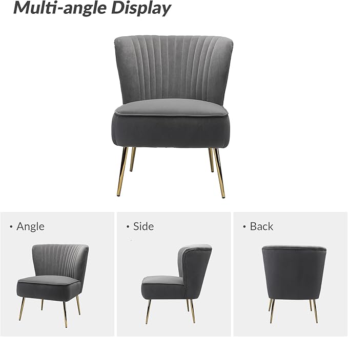 HULALA Home Velvet Accent Chair Set of 2, Modern Armless Upholstered Side Chair