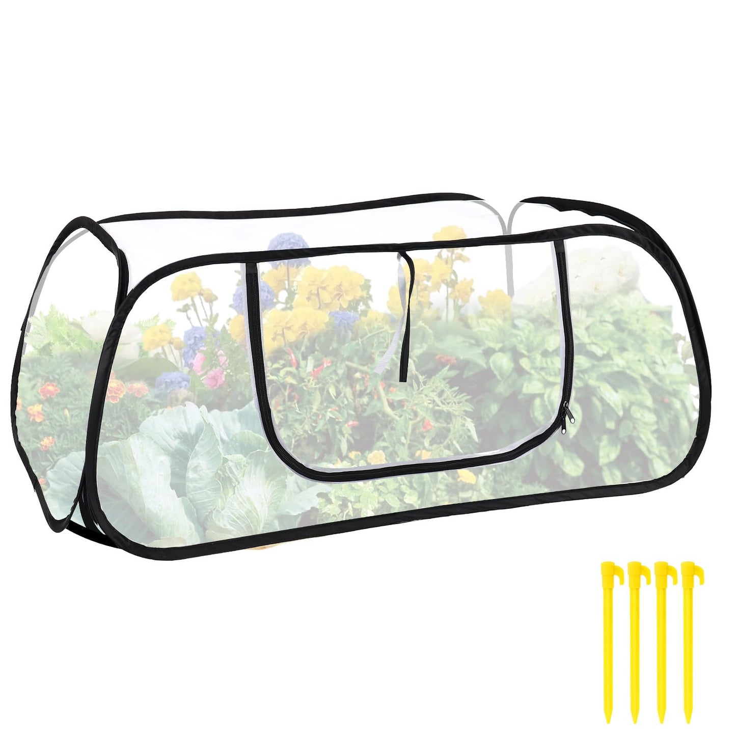 Pop Up Garden Mesh Plant Cover for Raised Beds, 47x20x16 Inch Outdoor Mesh Enclosure with Side Window & 4 Ground Stakes, Protects Fruits, Vegetables, Seedlings & Herbs (1 Pcs (47x20x16 Inch))