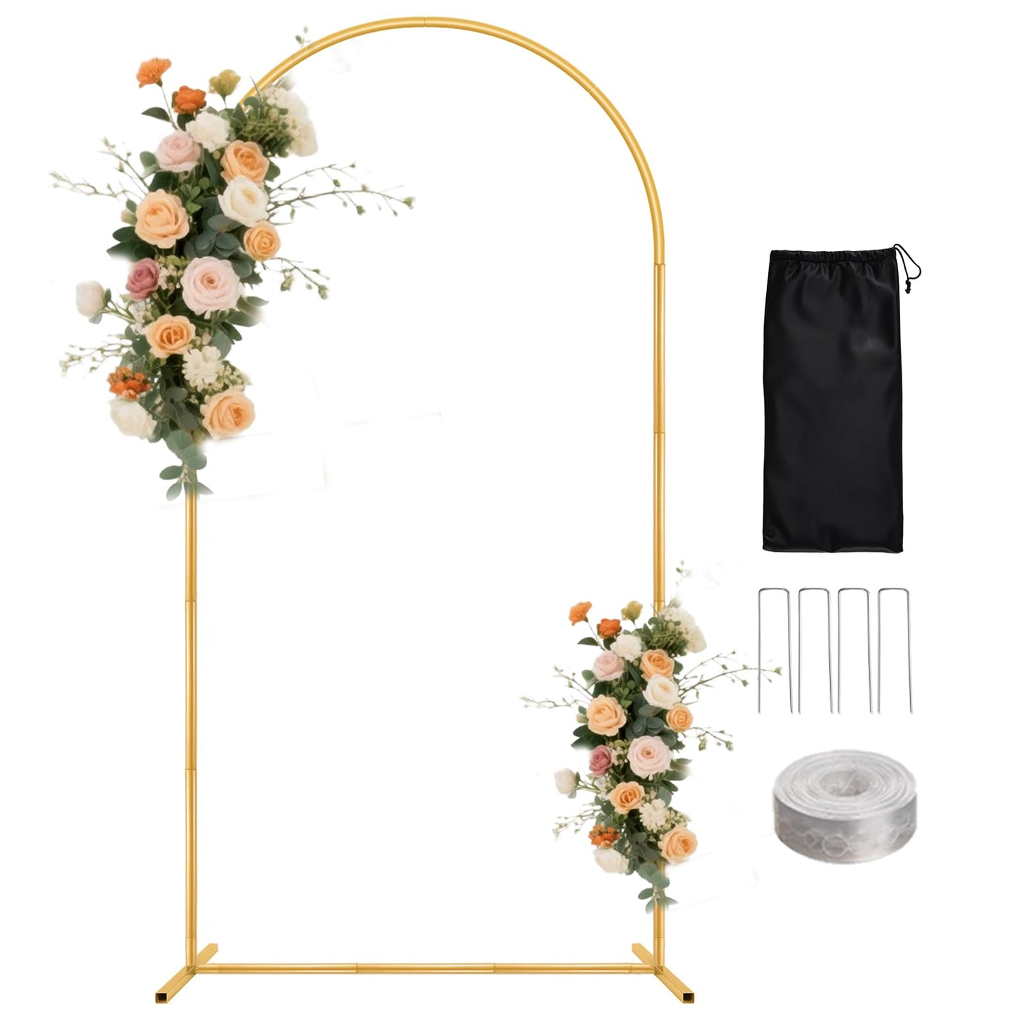 WellSign 7.2FT Arch Backdrop Stand for Parties, Metal Balloon Arch kit Stand, Gold Wedding Arch Stand Frame for Gender Reveal Ceremony Birthday Anniversary Bridal Graduation Party Event Decoration