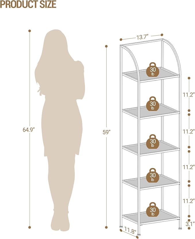 Hzuaneri Bookcase Bookshelf, Tempered Glass Arched Bookshelf