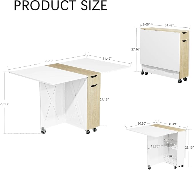 3imothrix Folding Dining Table, Small Dining Table, Space Saving Dining Table