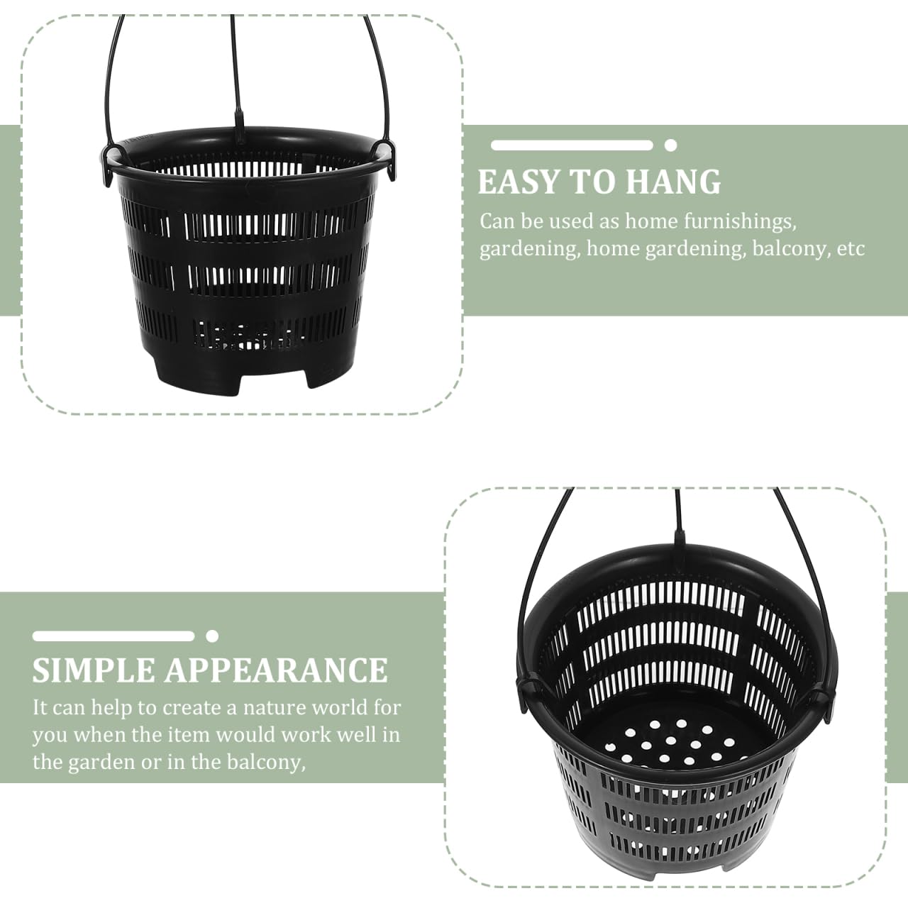 DOITOOL 5 Sets Hanging Flower Pots Plastic Planters with Hooks for Indoor Outdoor Balcony Garden Decor 6.29X6.29X17.71 Inch Black Hanging Planters for Orchid and Succulent Plants