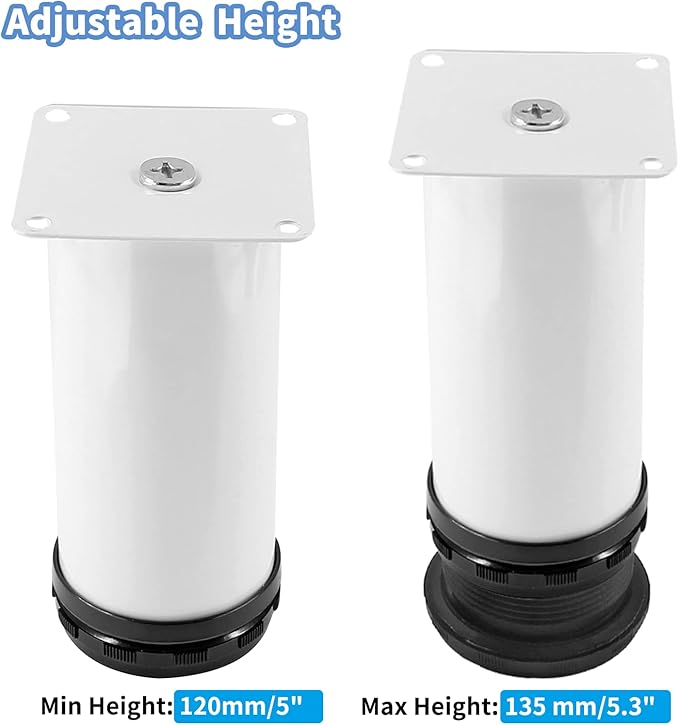 Set of 4 Stainless Steel Furniture Legs 5 Inch, Adjustable Round Cabinet Legs