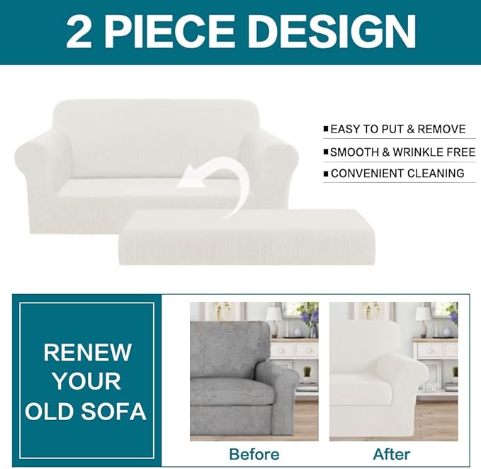 Turquoize Stretch Sofa Slipcover 2 Pieces Sofa Cover Couch Cover