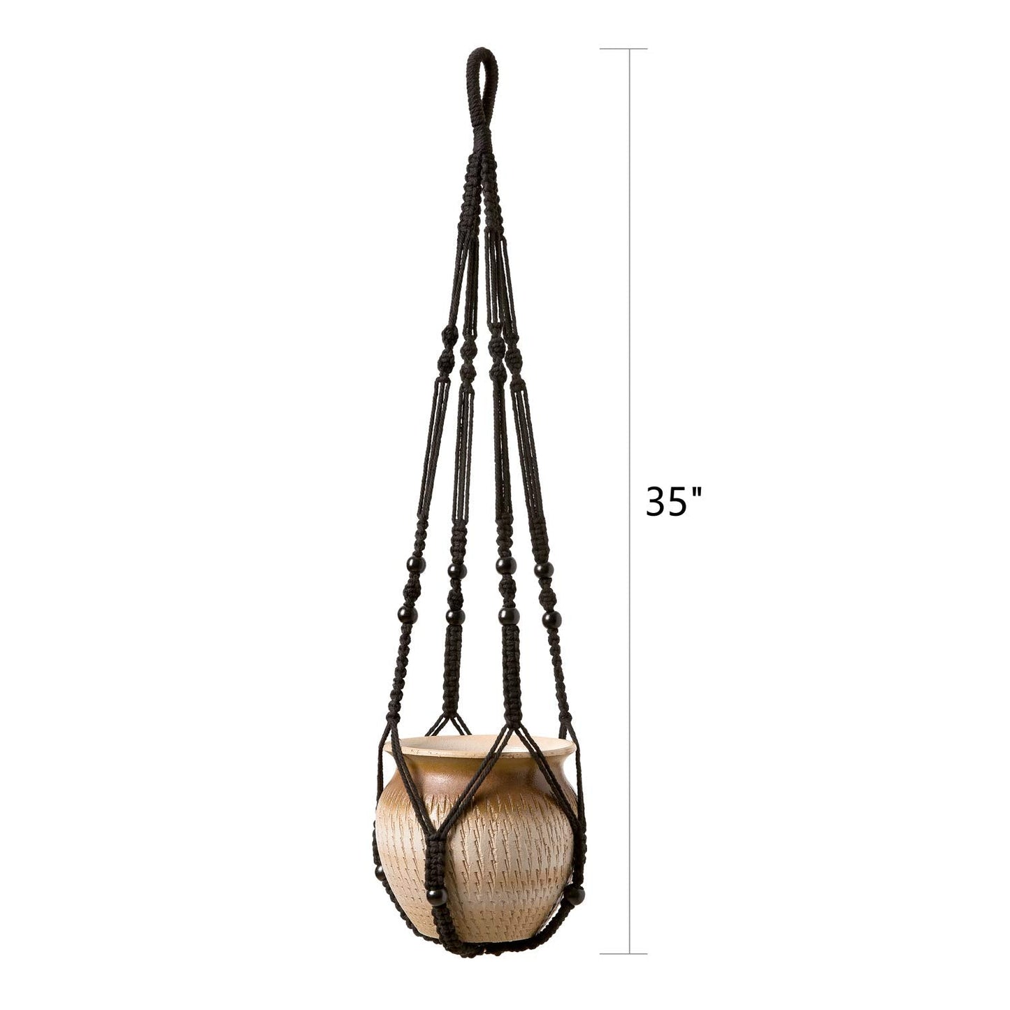 Mkono Macrame Plant Hanger Indoor Hanging Planter Basket and Ceiling Hooks, Wood Beads Decorative Flower Pot Holder for Indoor Outdoor Boho Home Decor, Black，Set of 2
