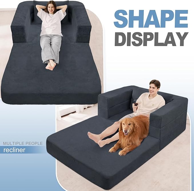 Futon Sofa Bed with Pillow, 3-in-1 Sleeper Sofa Bed with Removable Cover
