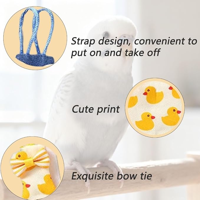 4pcs Bird Diaper Cute Printed Parrots Flight Suit with Bowknot Parrot Nappy Reusable Pigeon Pants Cockatiel Clothes for Parakeet Mini Macaw Budgie Canary - S