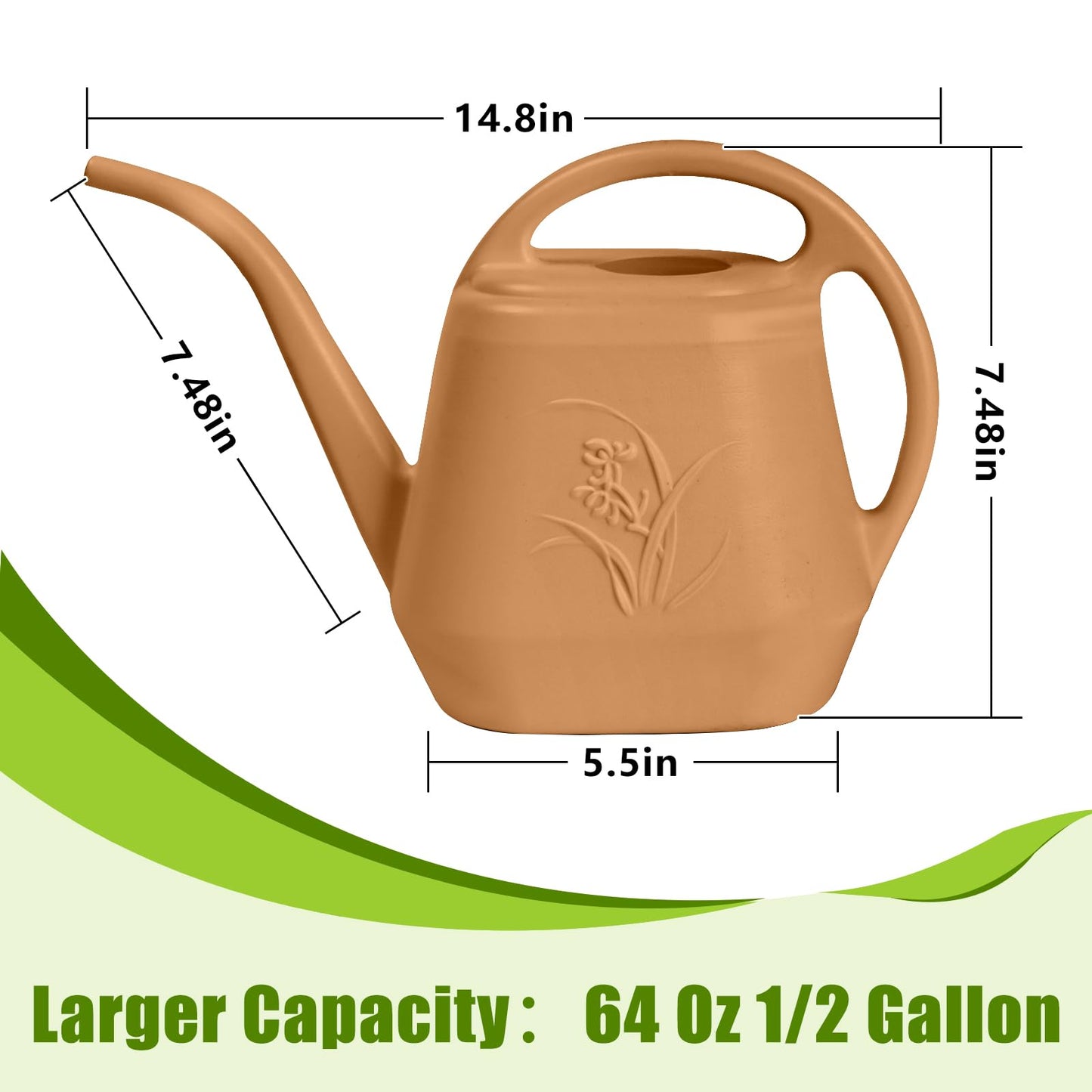 VKPLITE Hand Plastic Watering Can - for Indoor and Outdoor Home Garden Plants - with Long Spout - Copper Color - 1/2 Gallon