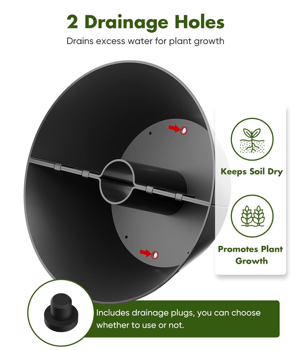 Koutemie 2-in-1 Umbrella Planter for Patio Table & Pole, Half Round Flower Planters Pots with Umbrella Hole Fits Poles Up to 2” Diameter, PVC Post Planter Wrap Around Umbrella for Garden, Black